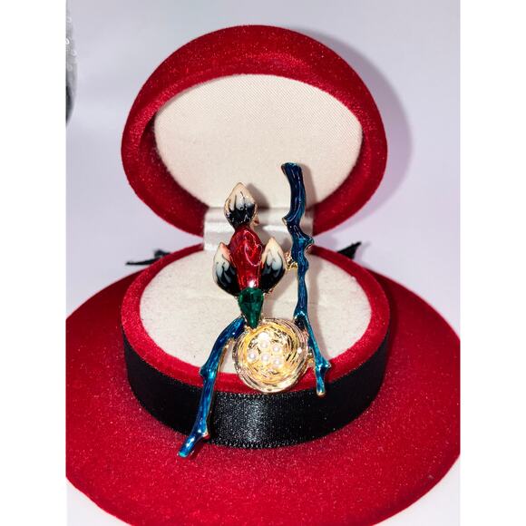 NWOT! Colorful Bird with Eggs in a Nest on Branches 2 1/8" Brooch! - Picture 3 of 7